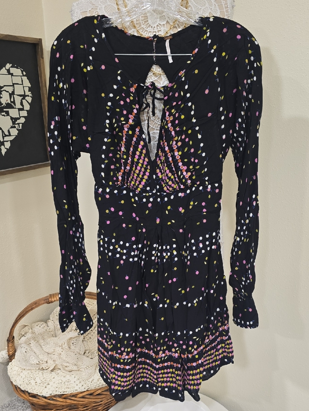FREE PEOPLE "Coryn" Backless Long Sleeve Mini Dress